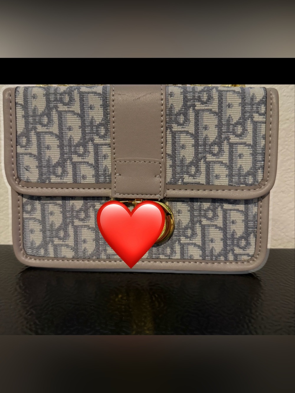 Denim blue and grey  Monogram Shoulder/crossbody Bag with Gold Hardware